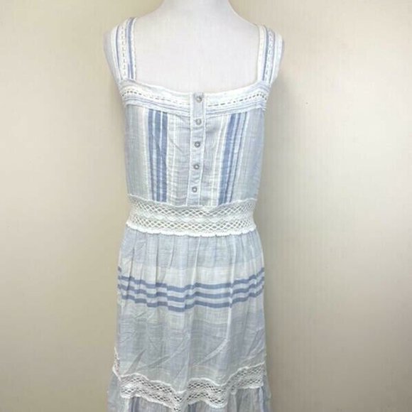 NWT Urban Outfitters M Blue White Crochet stripe Dress Lightweight Boho - Picture 1 of 6